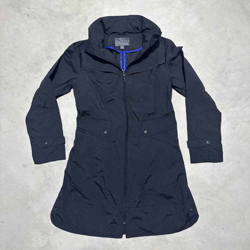 Cole Haan Black Long Rain Jacket Coat Women's SZ Small Elegant Sporty Preppy